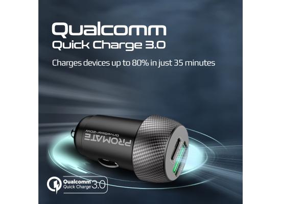 Promate DriveGear-20W Car Charger, Ultra-Fast Mini Car Cigarette Lighter Adapter with 20W USB-C Power Delivery